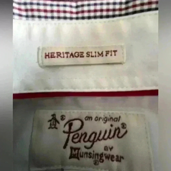 Penguin By Munsingwear Men’s XL Long Sleeve Button Up Slim Fit Red Blue Plaid - Picture 2 of 8